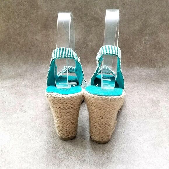 Dots Womens Joon 2  Sz 9 M Green Stripes Peep Toe Slingback 3.5" Heels Wedge - Picture 7 of 10